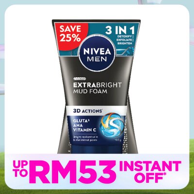 NIVEA FOR MEN Extra Bright Mud Foam Twin Pack 2x100g