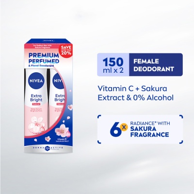 NIVEA Deodorant Extra Bright Sakura Deep Serum Spray TWP 2x150ml image
