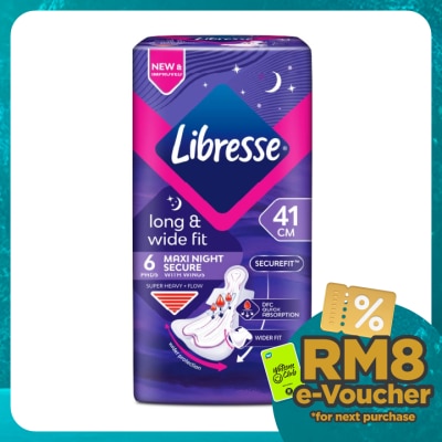 LIBRESSE Long & Wide Fit Maxi Night Secure 41cm Wings 6's