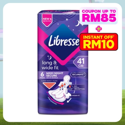 LIBRESSE Long & Wide Fit Maxi Night Secure 41cm Wings 6's