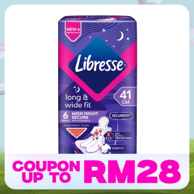 LIBRESSE Long & Wide Fit Maxi Night Secure 41cm Wings 6's