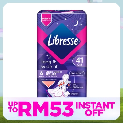 LIBRESSE Long & Wide Fit Maxi Night Secure 41cm Wings 6's