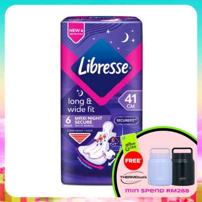 LIBRESSE - Long & Wide Fit Maxi Night Secure 41cm Wings 6's