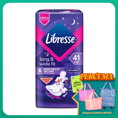 LIBRESSE Long & Wide Fit Maxi Night Secure 41cm Wings 6's