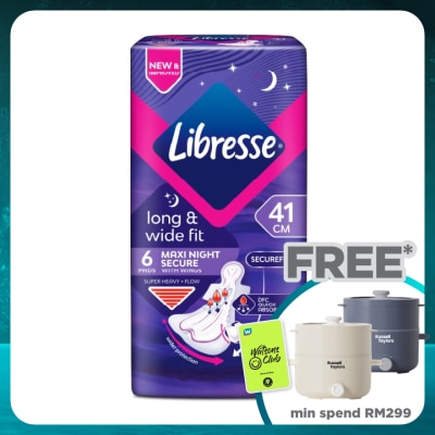 LIBRESSE Long & Wide Fit Maxi Night Secure 41cm Wings 6's