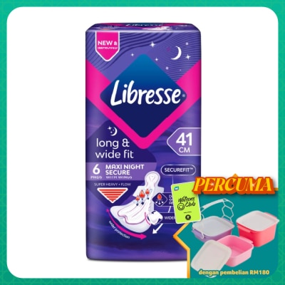 LIBRESSE - Long & Wide Fit Maxi Night Secure 41cm Wings 6's