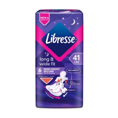 LIBRESSE - Long & Wide Fit Maxi Night Secure 41cm Wings 6's image