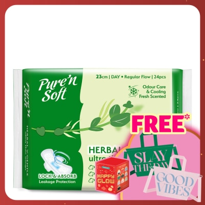 PURE'N SOFT Herbal Cottony Soft Ultra Thin Wings 23cm 24s