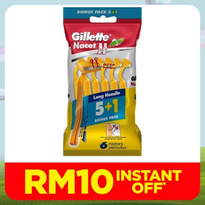 GILLETTE NacetII Long Handle Disposable Razor 6's