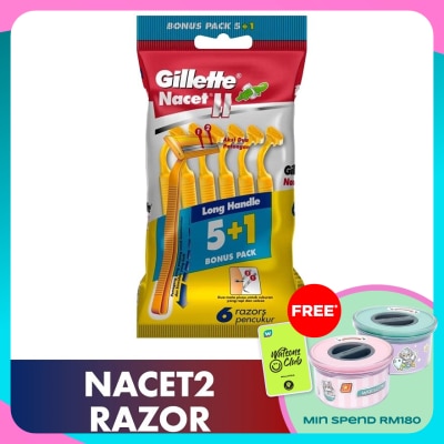GILLETTE NacetII Long Handle Disposable Razor 6's