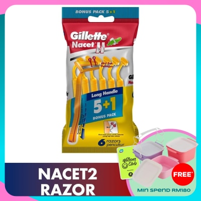 GILLETTE NacetII Long Handle Disposable Razor 6's