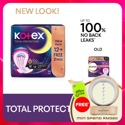 KOTEX - Total Protection Overnight Wing Pad 41cm (12s) - Sanitary Pad that prevents up to 100% No Back Leaks