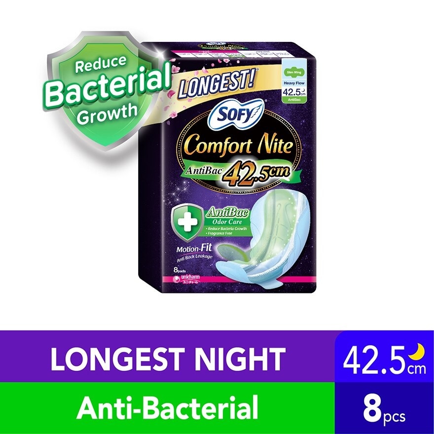 Comfort Nite Antibac Slim Wing 42.5cm 8's