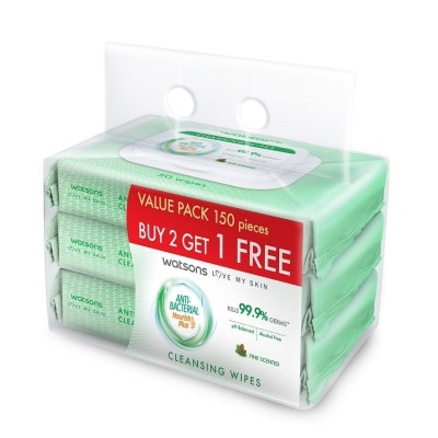 WATSONS Antibacterial Cleansing Wipes 50sx3