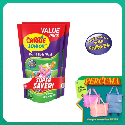 CARRIE JUNIOR Hair & Body Wash Groovy Grapeberry Refill Pack x2 500g