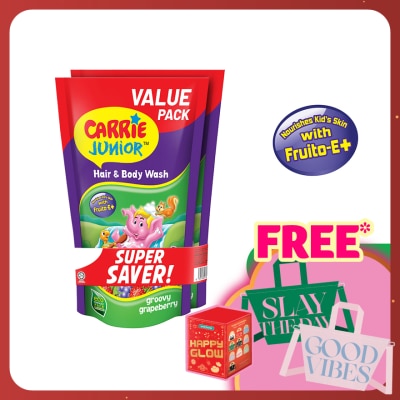 CARRIE JUNIOR Hair & Body Wash Groovy Grapeberry Refill Pack x2 500g