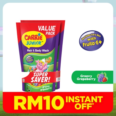 CARRIE JUNIOR Hair & Body Wash Groovy Grapeberry Refill Pack x2 500g