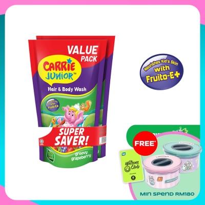 CARRIE JUNIOR Hair & Body Wash Groovy Grapeberry Refill Pack x2 500g