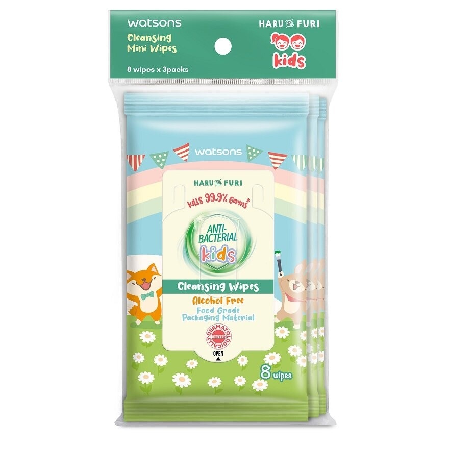 Haru & Furi Antibacterial Kids Cleansing  Wipes 8sx3