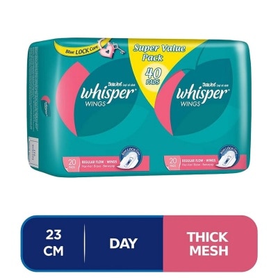 WHISPER RegularFlowWing SanitaryPads 23cmBundlePack 2x20's