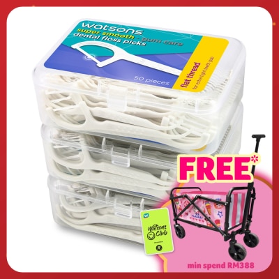 WATSONS Flat Thread Dental Floss Picks 50's x 3 box