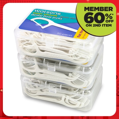 WATSONS Flat Thread Dental Floss Picks 50's x 3 box