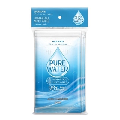 WATSONS Pure Water Hand & Face Moist Wipes 3x10s