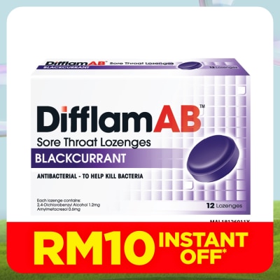 DIFFLAM AB Sore Throat Lozenges Blackcurrant 12's