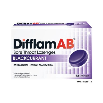 DIFFLAM - AB Sore Throat Lozenges Blackcurrant 12's image