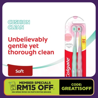 COLGATE Cushion Clean Super Dense Fluffy Thin Toothbrush 2s Value pack (Soft)