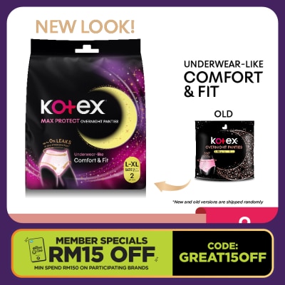 KOTEX Overnight Panties L-XL (2s) - Period Panties with 360⁰ Anti-Leakage Protection Disposable