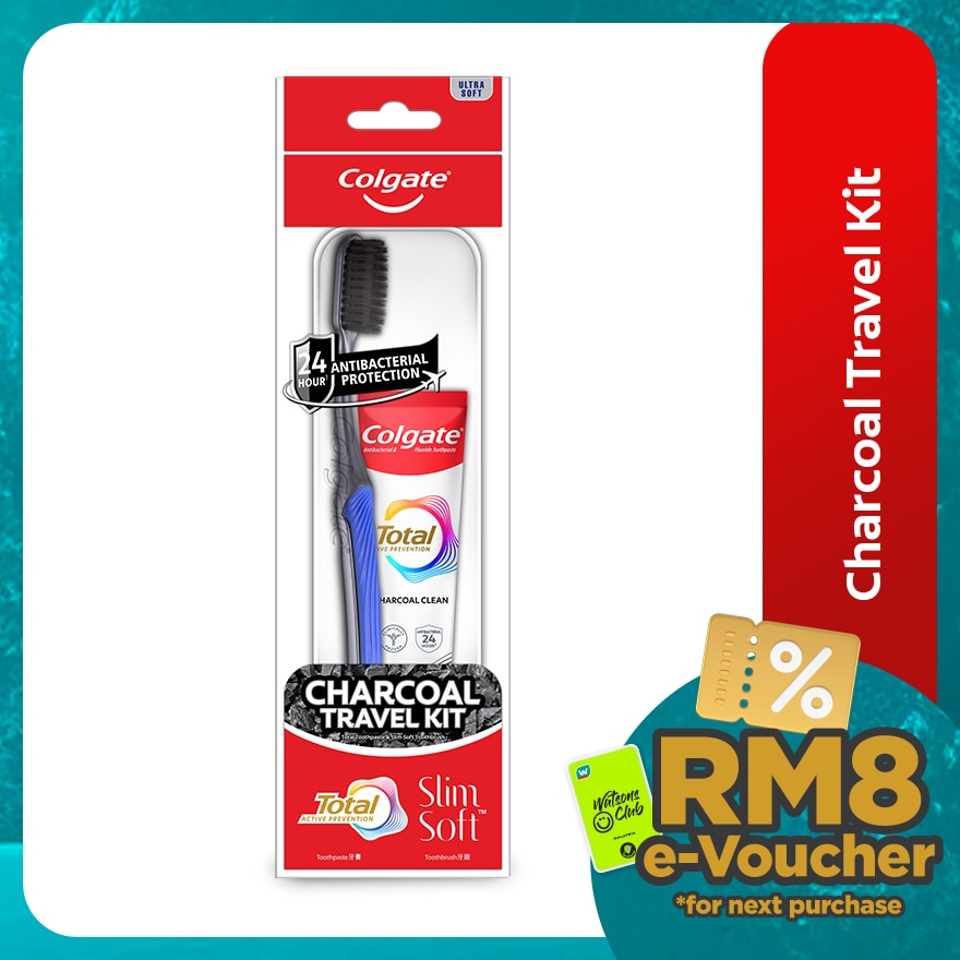 Colgate Total Charcoal Deep Clean Toothpaste (35G) + Slimsoft Charcoal Toothbrush Travel Kit