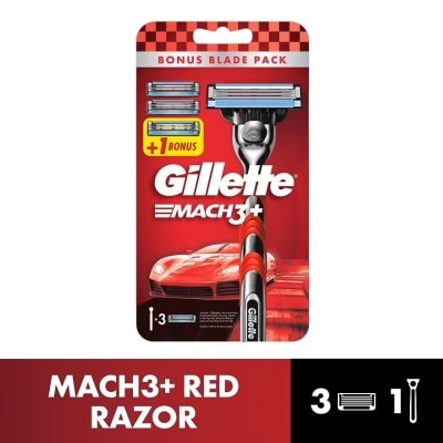 GILLETTE Mach3+ Red Razor 1 handle, 3 replacement cartridges