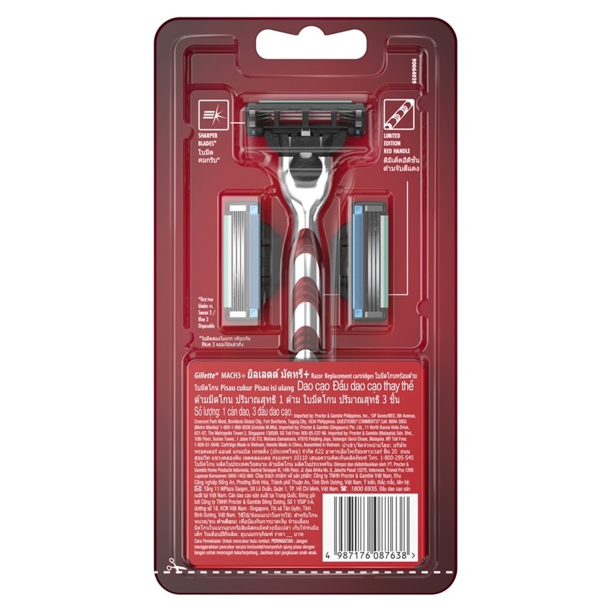 Mach3+ Red Razor 1 handle, 3 replacement cartridges