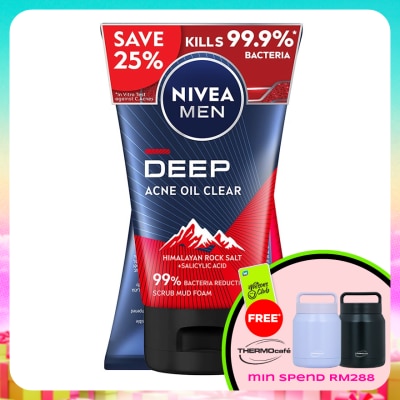 NIVEA FOR MEN - DEEP Rapid Acne Oil Clear Mud Scrub TWP 2x100g