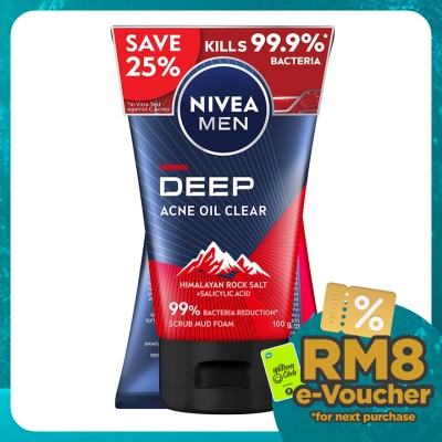 NIVEA FOR MEN DEEP Rapid Acne Oil Clear Mud Scrub TWP 2x100g