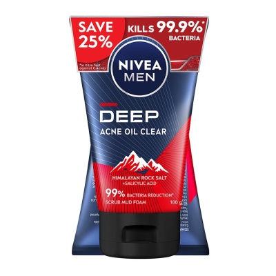 NIVEA FOR MEN - DEEP Rapid Acne Oil Clear Mud Scrub TWP 2x100g image