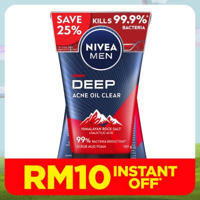 NIVEA FOR MEN DEEP Rapid Acne Oil Clear Mud Scrub TWP 2x100g