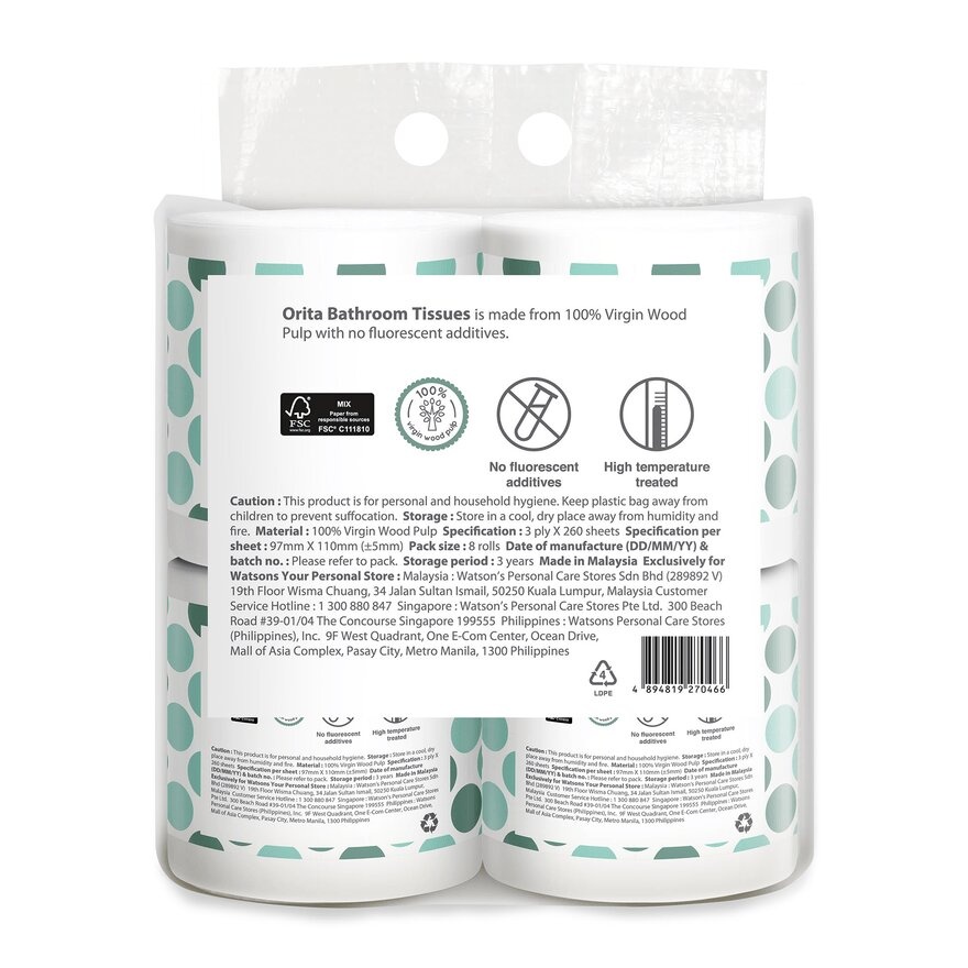 ORITA TOILET ROLL 3Ply 260 Sheets x 8s image