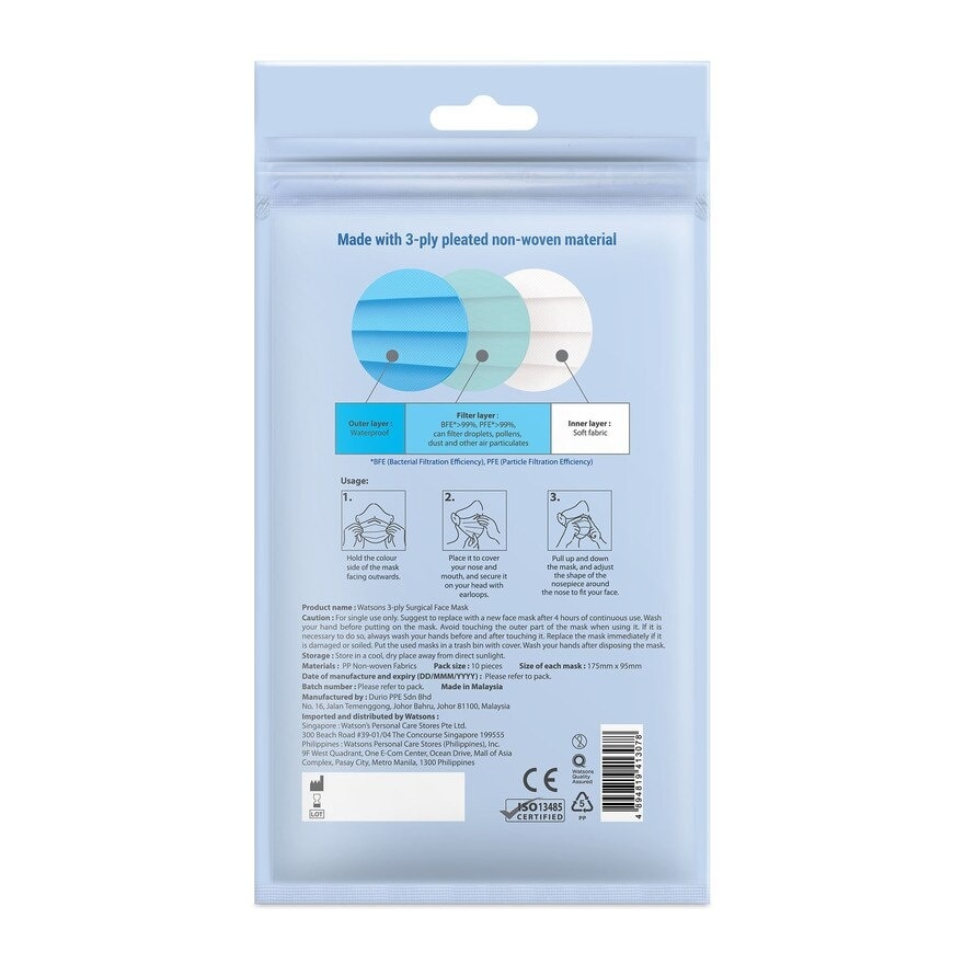 Surgical 3Ply Face Mask Adult 10s