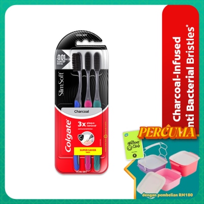 COLGATE - Colgate SlimSoft Charcoal Toothbrush Ultra Soft 3s