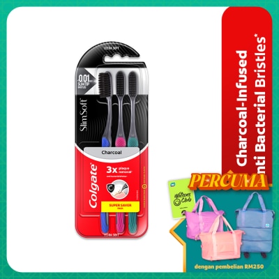 COLGATE - Colgate SlimSoft Charcoal Toothbrush Ultra Soft 3s