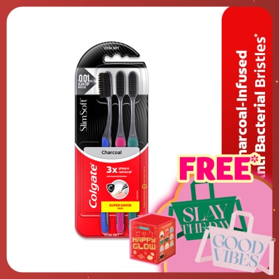 COLGATE Colgate SlimSoft Charcoal Toothbrush Ultra Soft 3s