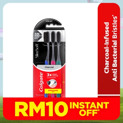 COLGATE Colgate SlimSoft Charcoal Toothbrush Ultra Soft 3s