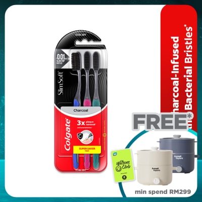 COLGATE Colgate SlimSoft Charcoal Toothbrush Ultra Soft 3s