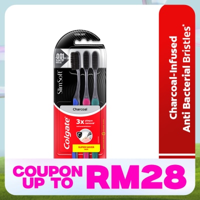 COLGATE Colgate SlimSoft Charcoal Toothbrush Ultra Soft 3s