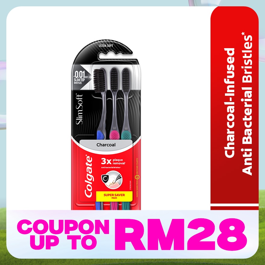 Colgate SlimSoft Charcoal Toothbrush Ultra Soft 3s