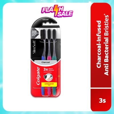 COLGATE - Colgate SlimSoft Charcoal Toothbrush Ultra Soft 3s