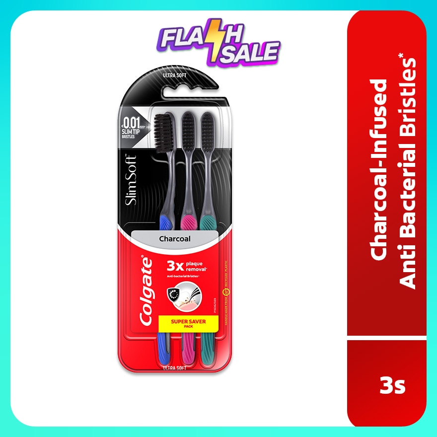 Colgate SlimSoft Charcoal Toothbrush Ultra Soft 3s