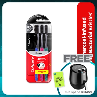 COLGATE Colgate SlimSoft Charcoal Toothbrush Ultra Soft 3s